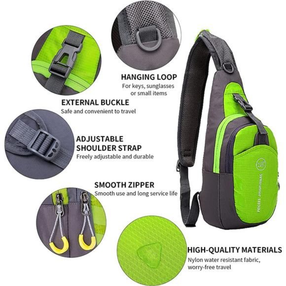 Peicees Water Resistant Sling Bag Crossbody Chest Pack One shoulder Backpack - Picture 2 of 7